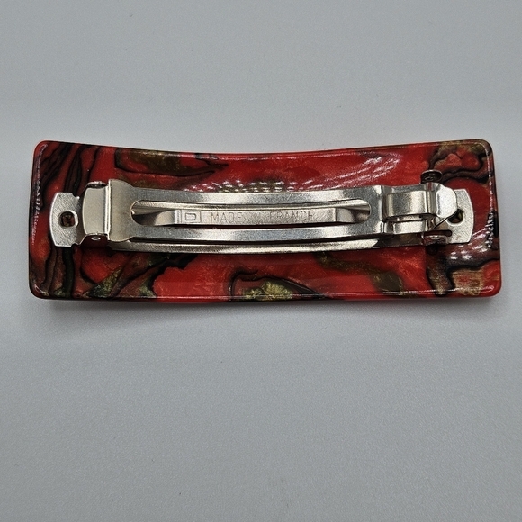 VINTAGE Red Swirl Plastic Hair French Barrette Made in France - Picture 3 of 5